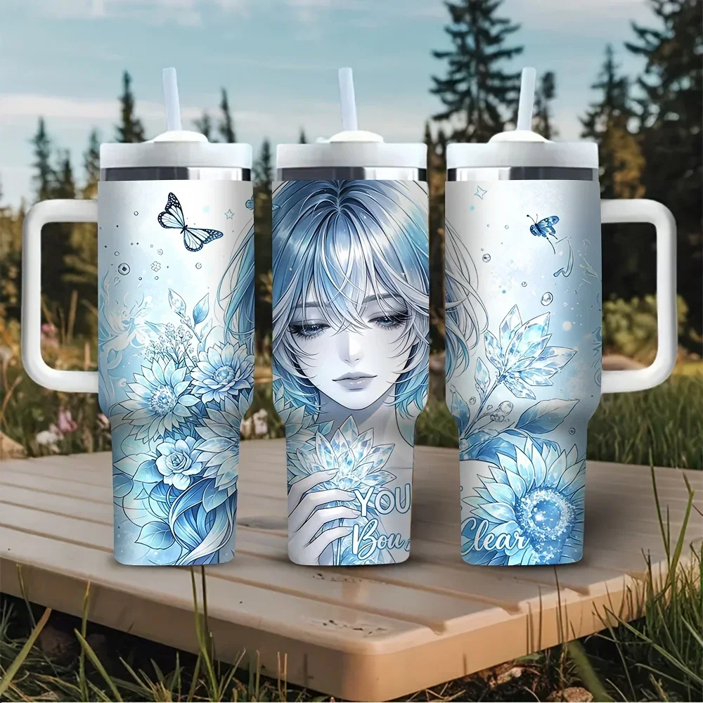 Outdoor Camping Anime - 40oz Tumbler with Handle, Blue Anime