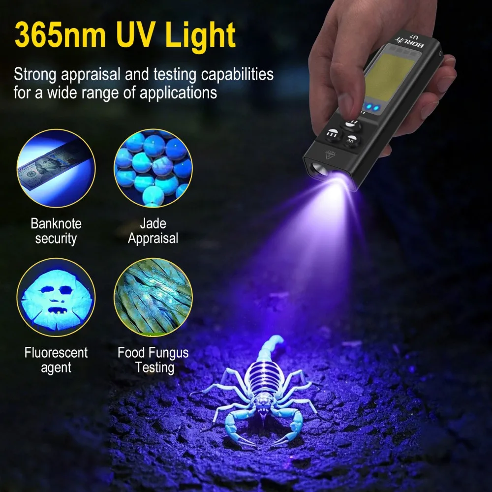 BORUiT U7 UV LED EDC Flashligh - đánh giá và giá Battery Outdoor Camping